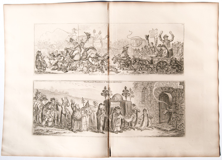 original James Gillray etchings Posting to the Election. A Scene on The Road to Brentford.

The Funeral Procession of Broadbottom
